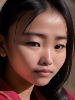 Bhutan Thimphu 20 year old Woman portrait close up